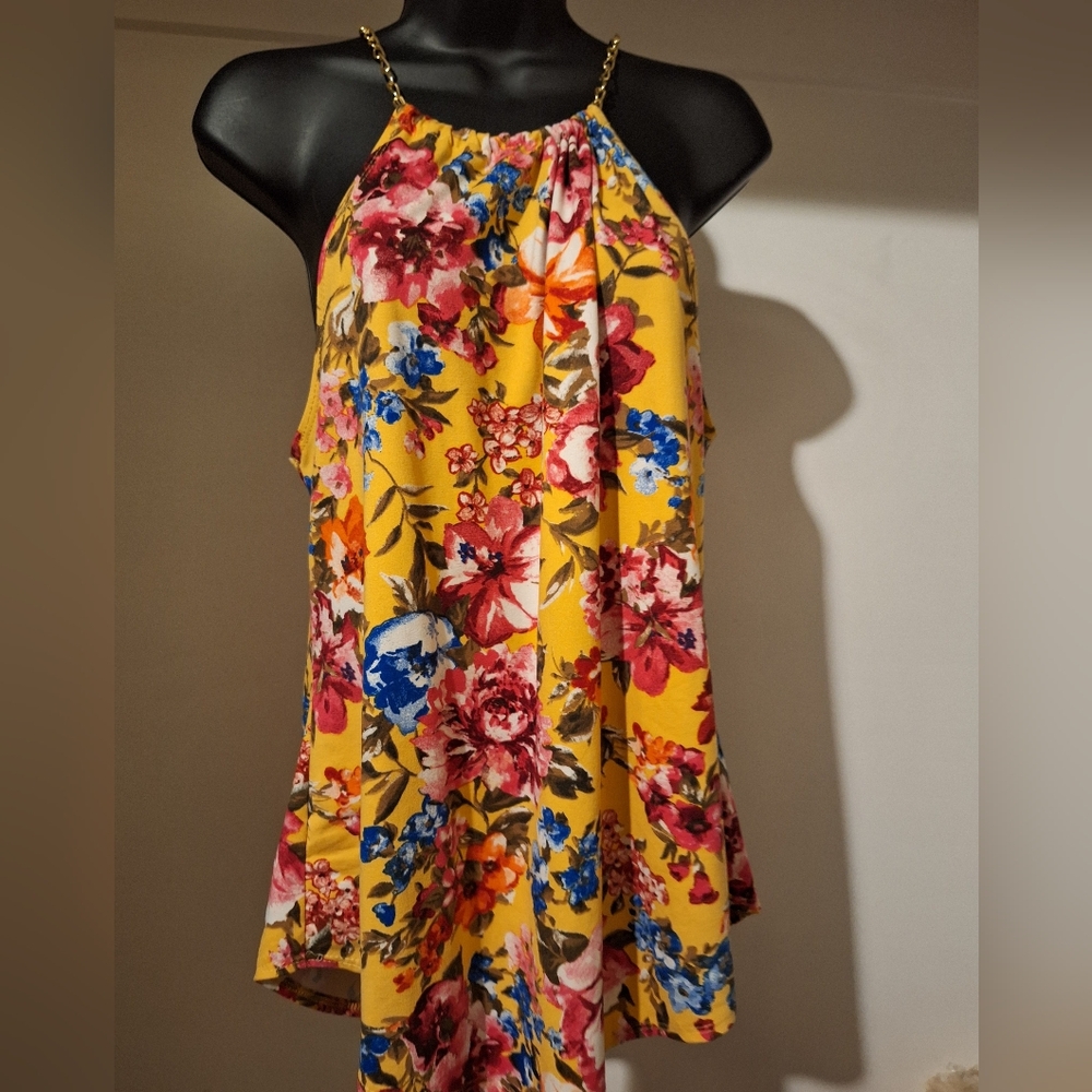 Yellow Floral Printed Sleeveless Top *